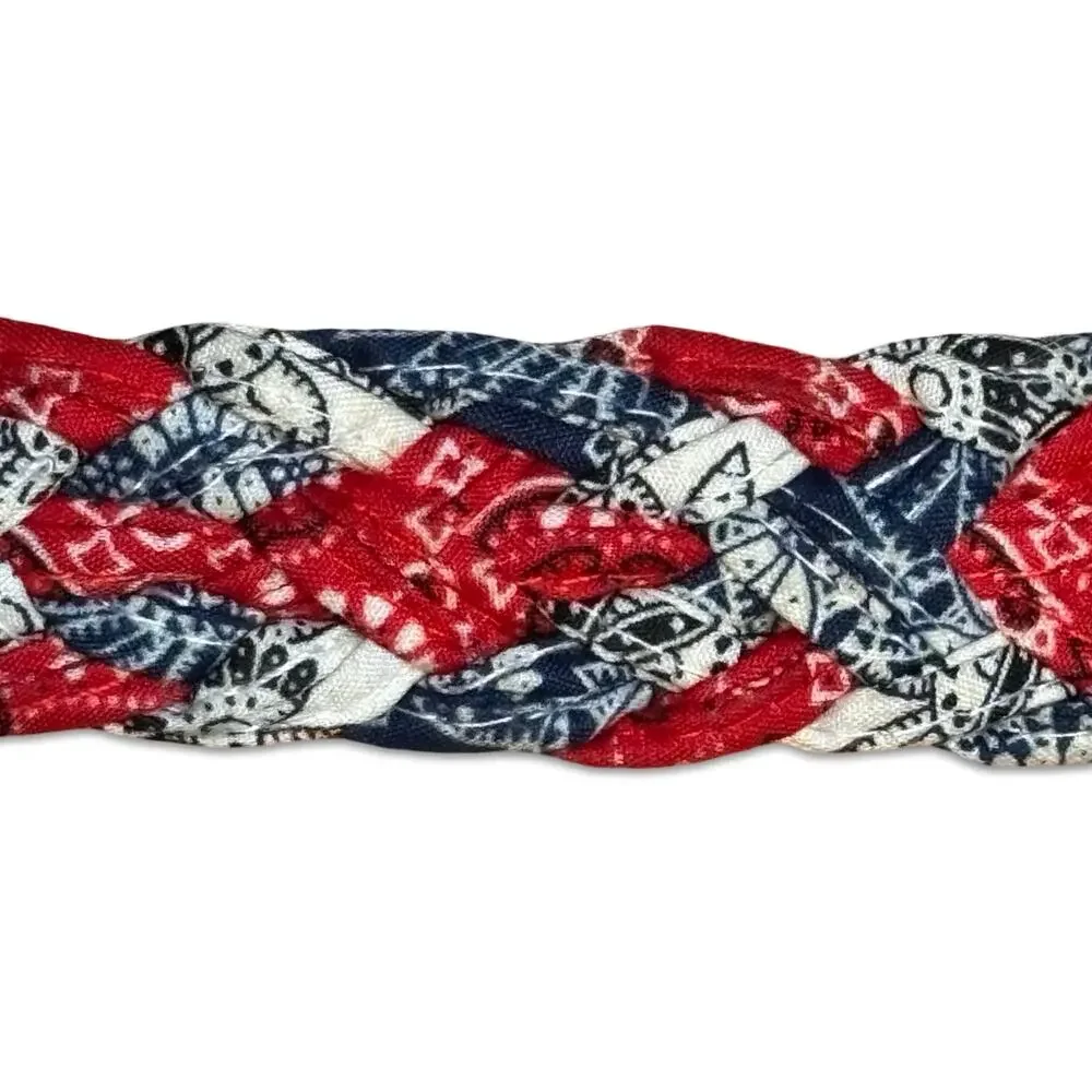 Braided Bandana Print Fabric Belt Red White Blue D Ring Size 7 Western Americana
